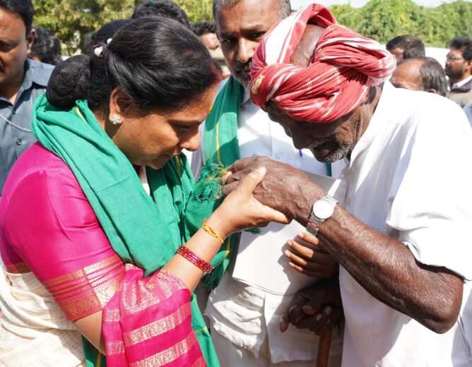 Kalvakuntla Kavitha inspects AIIMS Bibinagar and later meets Triple R project–affected farmers in Rayagiri