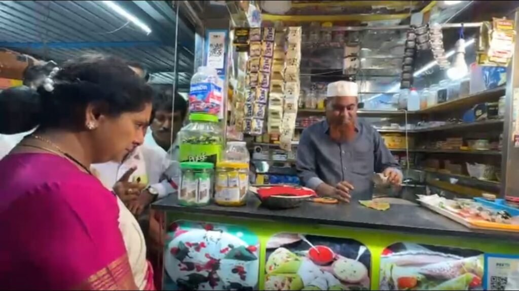 Kavitha interacts with residents over tea in Bhuvanagiri