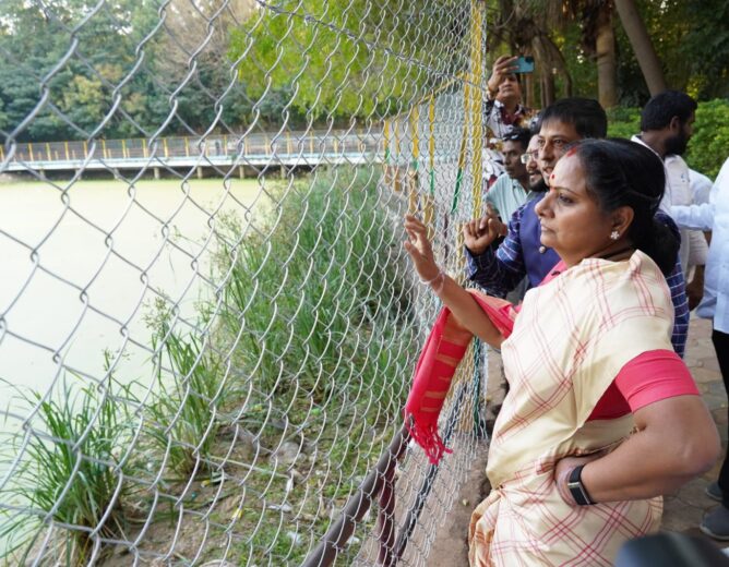 Kalvakuntla Kavitha visiting Nampally Jawahar Bal Bhavan, stressing the need to strengthen Bal Bhavans to promote children’s creativity and preserve public heritage spaces.