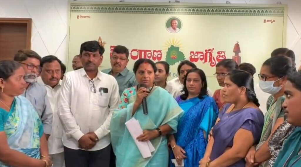 Kalvakuntla Kavitha meeting Shahi Exports workers in Hyderabad and supporting their demand for implementation of labour laws