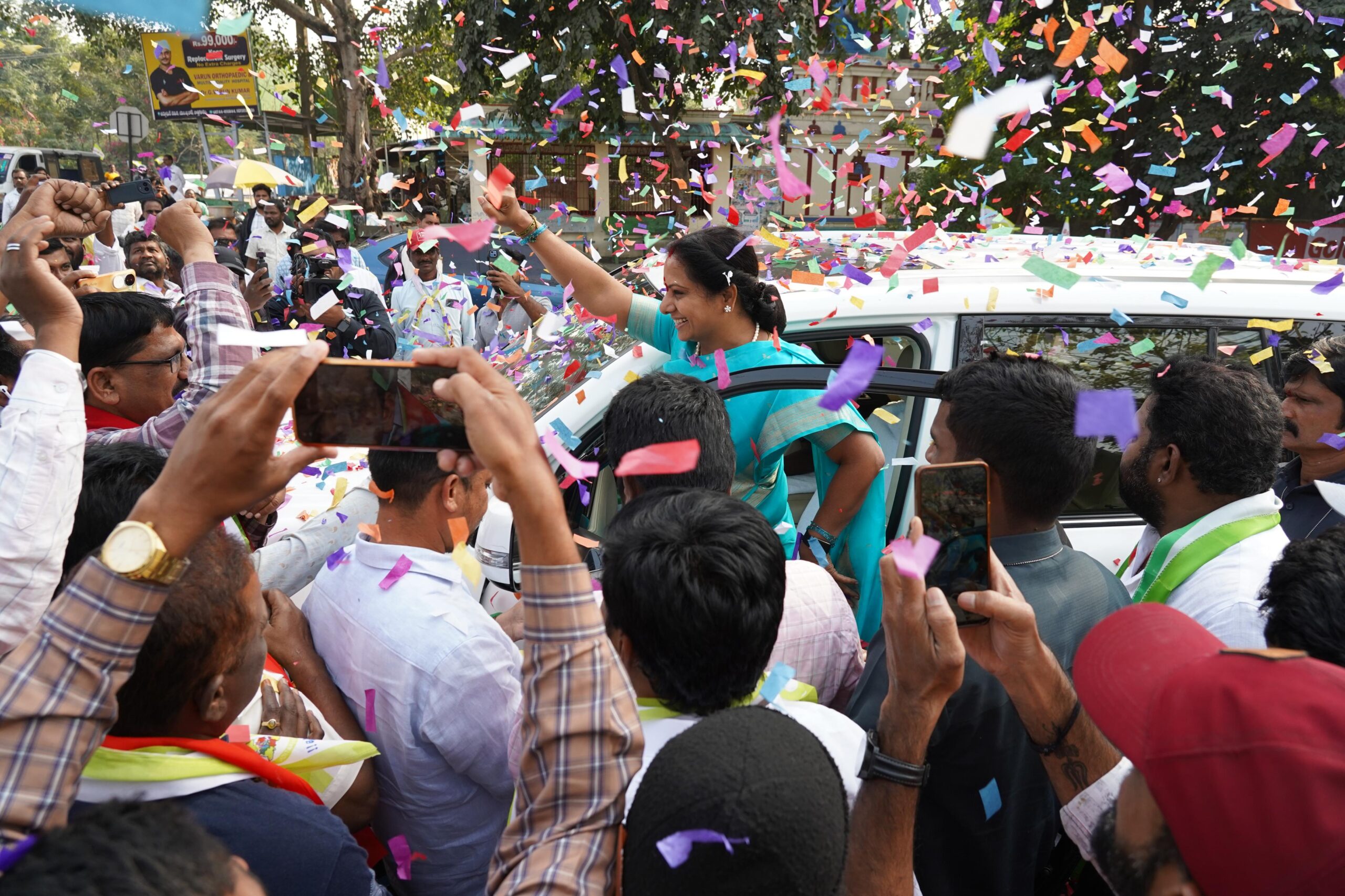 Kalvakuntla Kavitha participating in Jagruthi Janam Bata in Bhadradri Kothagudem district and addressing public issues