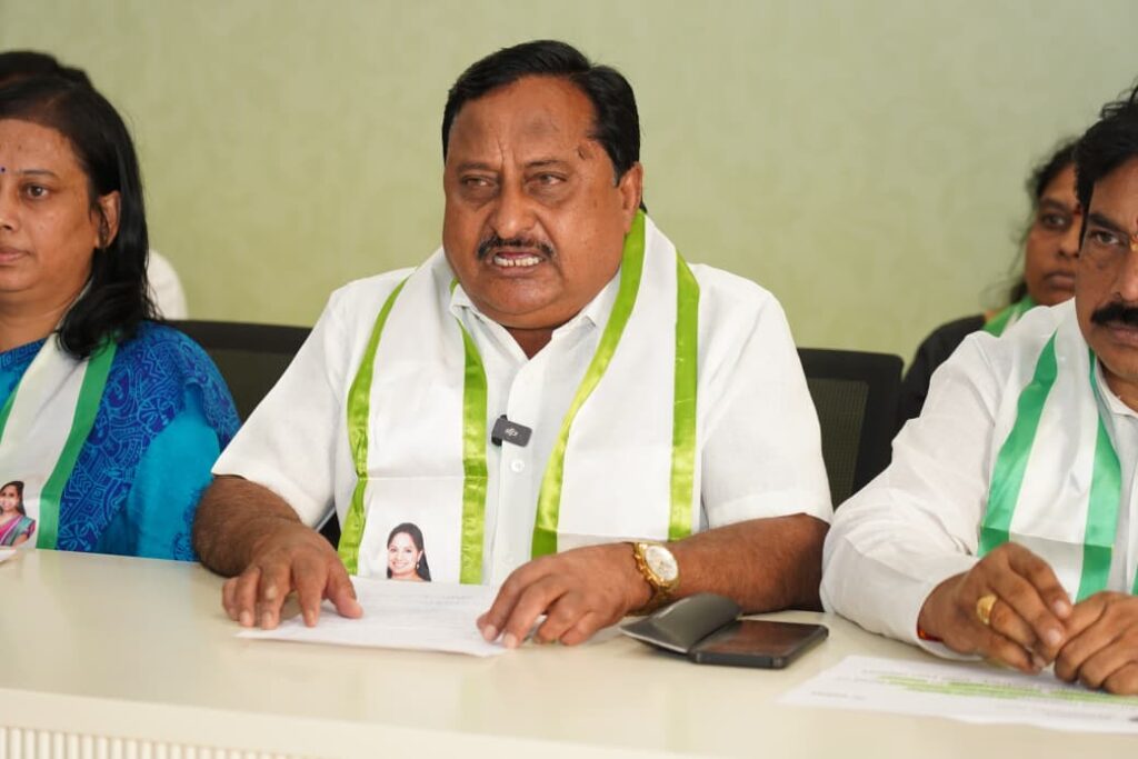 Jagruthi Working President L. Roop Singh addressing a press meet in Hyderabad on changes to the rural employment guarantee scheme