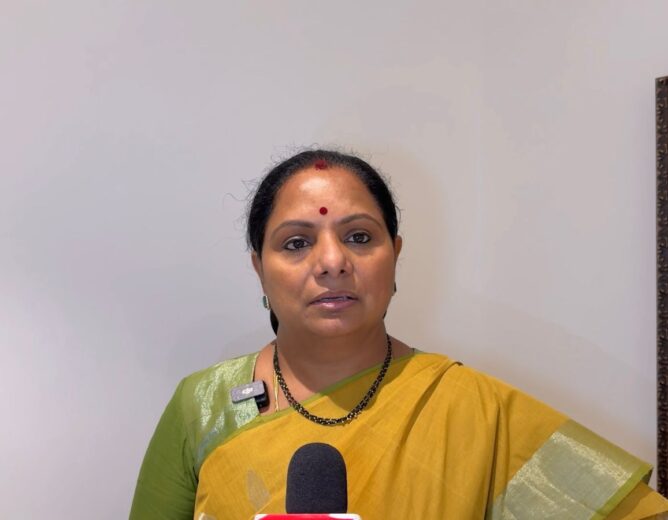 Kalvakuntla Kavitha reacting to the clean chit given to the Jagtial MLA and criticizing the decision as unconstitutional.