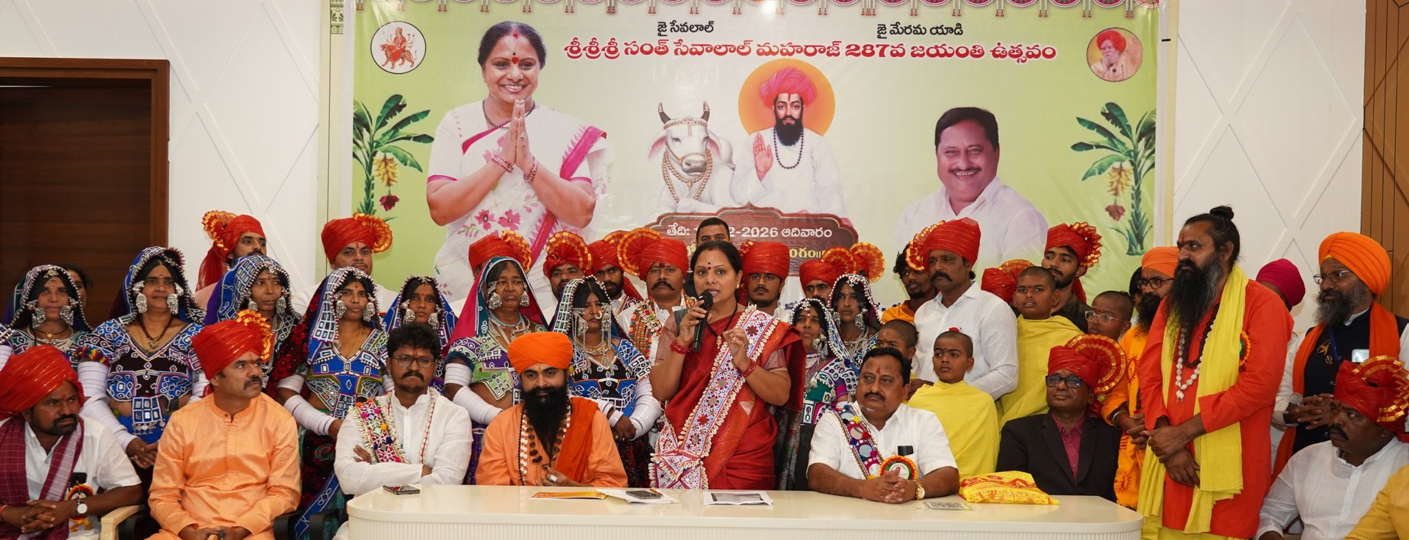 Kalvakuntla Kavitha speaking at Sant Sevalal Jayanti event in Hyderabad