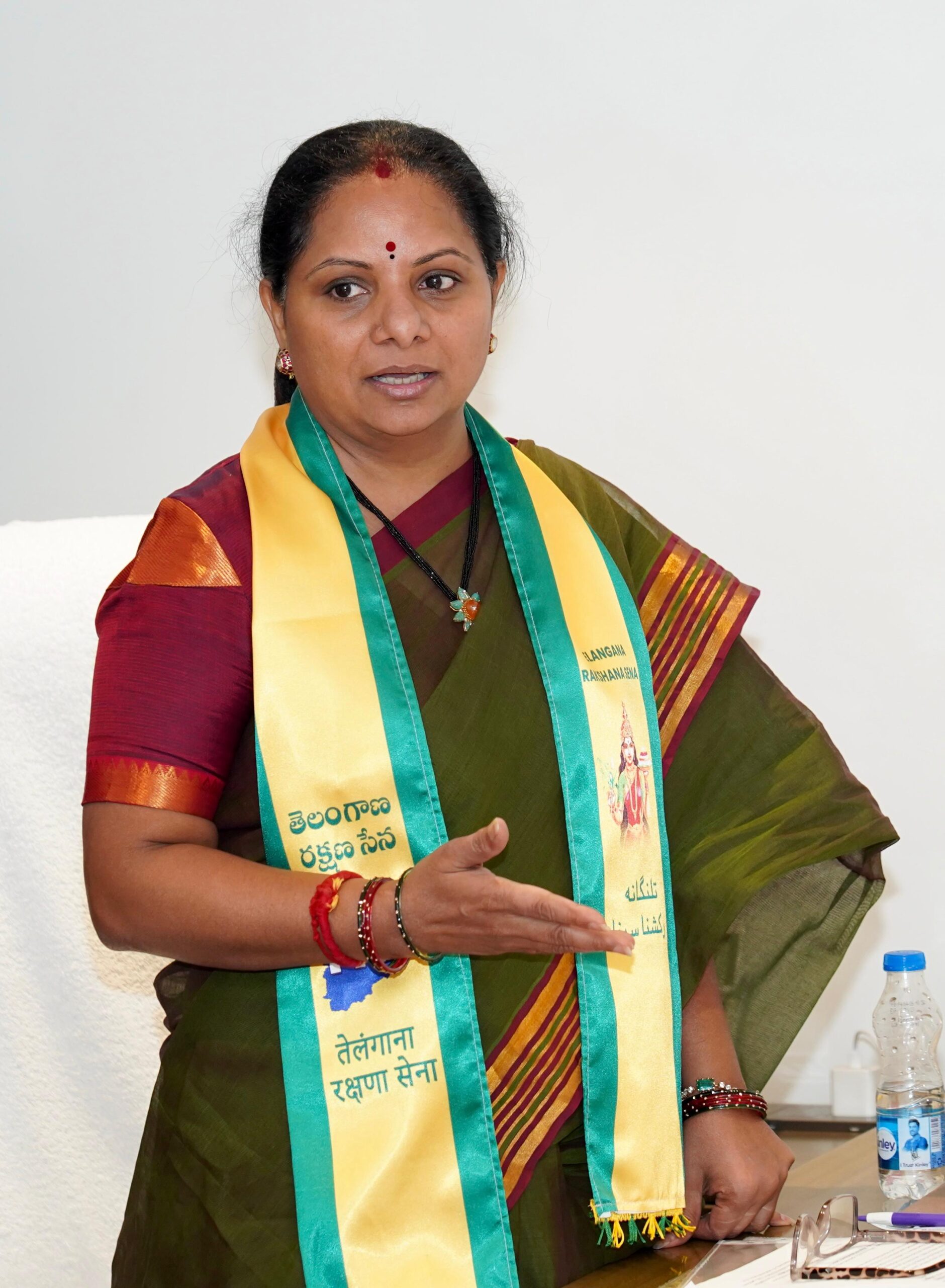 Kalvakuntla Kavitha addresses the media in Hyderabad, expressing concern over women's safety in Telangana and demanding strict action in the Khammam minor girl case and Malkajgiri shooting incident