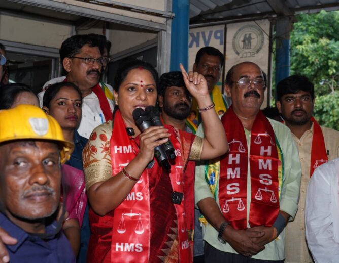Kalvakuntla Kavitha raises key Singareni workers' issues during her visit to PK OCP-2 in Manuguru.