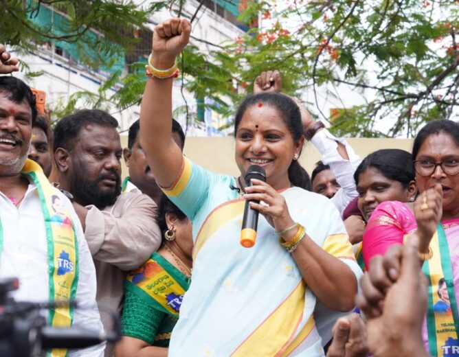 Kalvakuntla Kavitha announcing Telangana Rakshana Sena Assembly in-charge appointments for 23 constituencies
