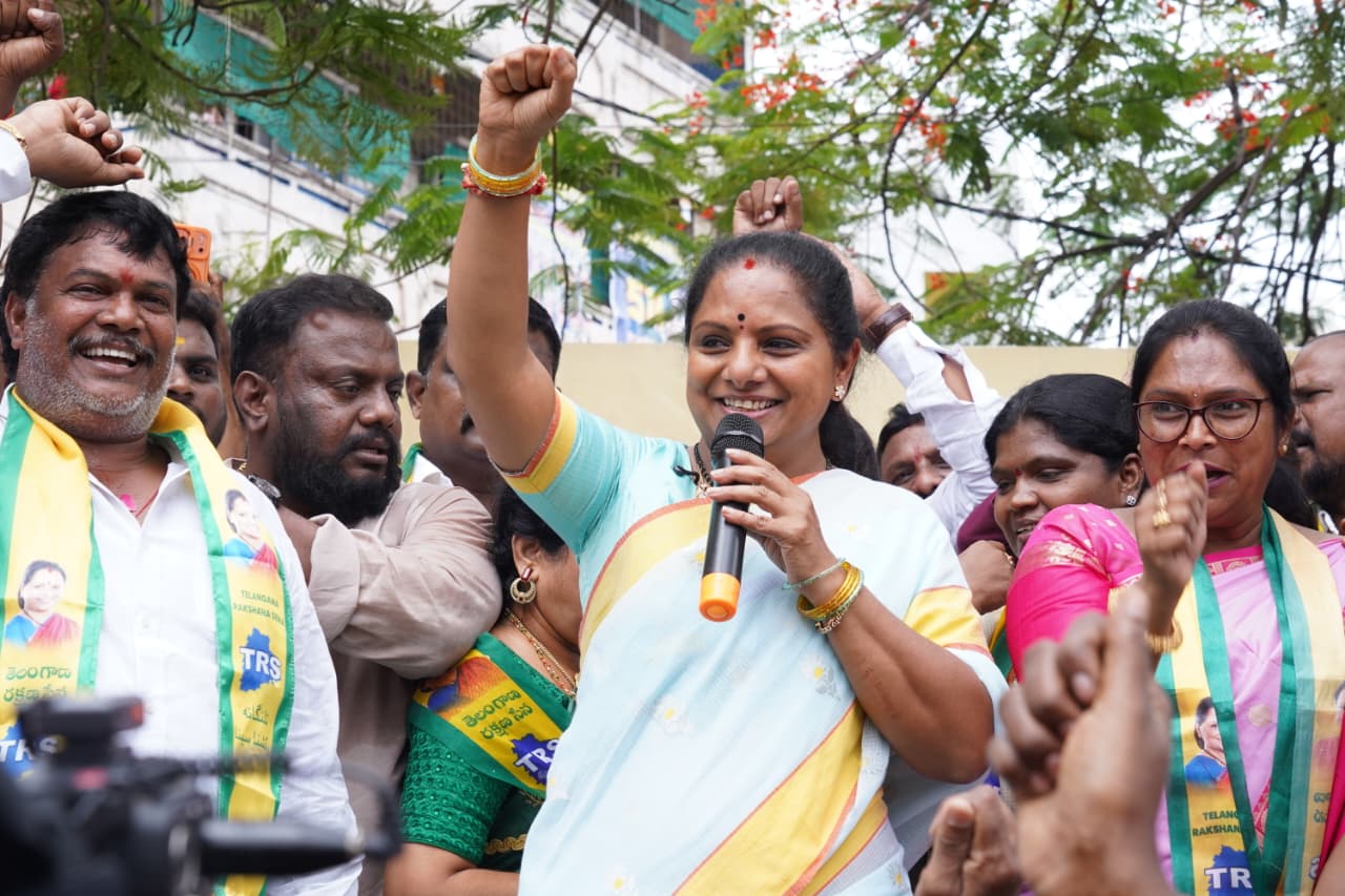 Kalvakuntla Kavitha announcing Telangana Rakshana Sena Assembly in-charge appointments for 23 constituencies
